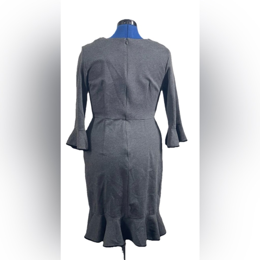 NANETTE LEPORE Velvet Trim Flounce Ponte Dress $149 DARK HEATHER GREY Size 8 - Picture 4 of 11